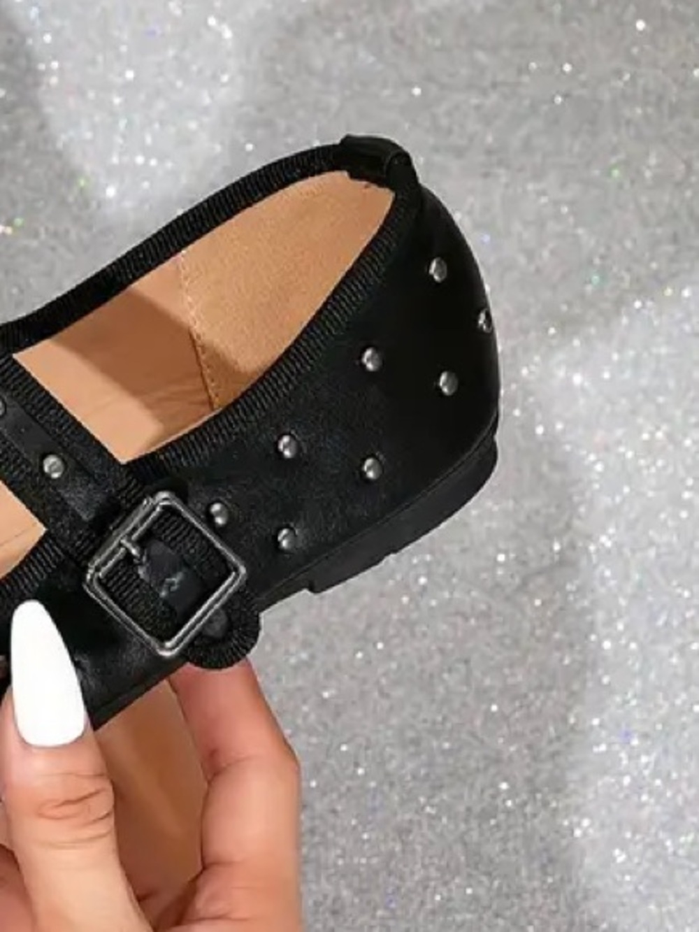Studded Black Mary Jane Flats - Picture 4 of 5
